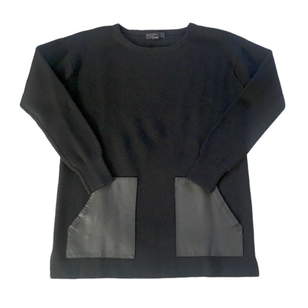J.Crew 100% Merino Wool Leather Pocket Tunic Sweater Black Longline Style 02624 - Picture 4 of 16